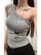 Hong Kong Style Spicy Girl Tight-Fitting One-Shoulder Tank Top for Women 2025 Summer Trendy Unique Design Asymmetrical Shoulder Knitted Short Top