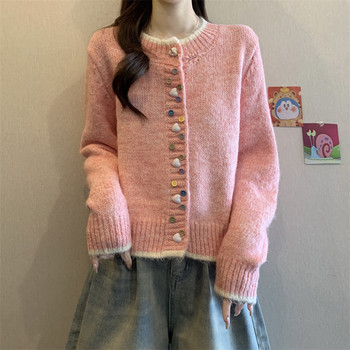 Design-Conscious, Unique, Colorful Heart-Button Sweater for Women, Autumn and Winter Style, Loose Cardigan, Super Nice and Unique, Beautiful Top
