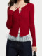 Stylish Red Knit Cardigan for Women, Spring Button-Up Slim-Fit Sweater, Short Jacket for New Year's Outfit