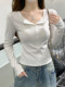 Chic Button-Up Korean Style Unique T-Shirt for Women, Early Autumn New Niche Design, Stylish and Versatile Half-Open Collar Slim-Fit Top