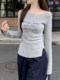 American-Style Spicy Girl Sexy Off-Shoulder Letter Embroidery T-Shirt for Women, Autumn Slit Flared Sleeve Knit Top ins