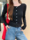 2026 Spring French Fashion Chic Button Cardigan for Women, Simple Style Slim Fit Versatile Round Neck Short Top