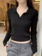 French Retro Twist Knit High-End Polo Collar Top for Women, Early Autumn Short Stylish Fashionable Base Knit Sweater
