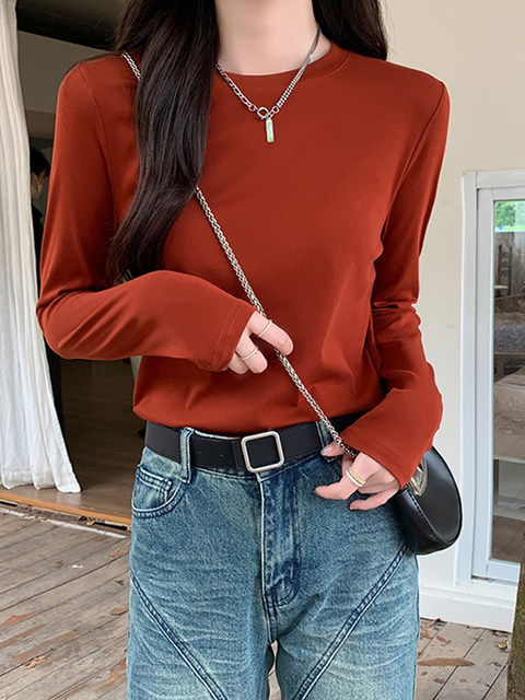 Basic Base Layer Shirt 2024 New Style Women's Autumn and Winter Fashionable and Stylish Loose Long-Sleeved T-Shirt with a Sense of Design Top ins
