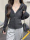 High-End and Elegant Hooded Double-Zip Cardigan for Women, 2026 Spring Korean Style Girly Brushed Long-Sleeve T-Shirt Top