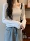 Pink Sweet Style Slim Fit Versatile Long-Sleeve T-Shirt for Women 2024 Autumn Petite Round Neck Pullover Short Top That Exposes the Collarbone