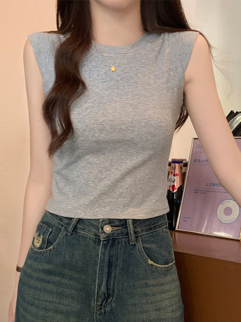 Summer Pure Desire Spicy Girl Chic Unique Flutter Sleeve T-Shirt for Women, Korean Style Solid Color Slim Fit Versatile Round Neck Pullover Top