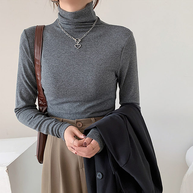 Turtleneck bottoming shirt for women 2023 autumn and winter new Korean version slimming temperament pile collar long-sleeved T-shirt women's top trendy ins