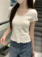 Korean Style Sweet Versatile Short-Sleeve T-Shirt for Women, Summer 2025 New Model, Small U-Neck with Unique Ruffled Edges, Slimming and Elegant Top