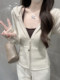 High-End and Elegant Hooded Double-Zip Cardigan for Women, 2026 Spring Korean Style Girly Brushed Long-Sleeve T-Shirt Top