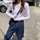 2025 Early Spring New Stylish White Long-Sleeve T-Shirt for Women, Layered Hong Kong Style Slim Fit Rolled Hem Top Base Shirt