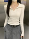 Korean Style Chic Slim-Fit Polo Collar Long-Sleeve T-Shirt for Women, New Autumn Solid Color Versatile Trendy Top This Year
