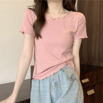Ruffled Design Round Neck Versatile Short-Sleeve T-Shirt for Women, Summer New Style Petite Casual Top ins