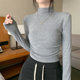 Korean Style Gray Half-High Collar Long-Sleeved Bottoming Shirt for Women, New Autumn and Winter Style, Chic Pleated Slim Fit Short Top