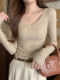 Korean Style Retro Slim-Fit V-Neck Knit Sweater for Women 2025 Autumn Solid Color Basic Inner Layer Versatile Elegant Top