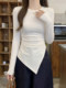 Korean Design Asymmetric Shoulder Pad Long-Sleeve T-Shirt for Women 2026 Spring White Simple Slim Fit Base Shirt