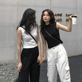 Chic Basic Crop Top Sleeveless Vest for Women 2025 Summer New Korean Style Slim Short-Sleeve T-Shirt for Women Short Style ins