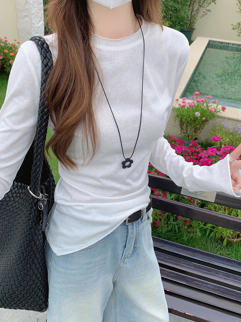 Korean-Style Fresh Mint Green Long-Sleeve T-Shirt for Women, Spring and Summer Thin Slim-Fit Sun-Protective Cover-Up, Simple Versatile Top