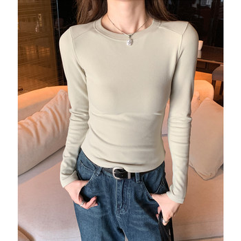 Solid Color Basic Long-Sleeve Top for Women, 2026 Spring, Simple Casual High-End Round Neck T-Shirt