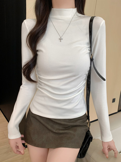 Half-High Collar, Waist-Cinching, Slimming Inner Layering Shirt for Women, Early Autumn Versatile Base Layer, Brushed Fabric, Unique and Super Stylish, Warm Top