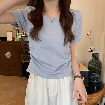 Summer 2025 New Korean Style Candy-Colored High-Waisted Short-Sleeved T-Shirt for Women with Irregular Design Short Top ins