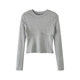 White Long-Sleeve T-Shirt for Women, Autumn and Winter Korean Style, Stylish Design, Cropped Top That Exposes the Navel, Base Layer Inner Top ins