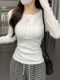 Korean-Style Gentle White Half-Open Collar Buttoned T-Shirt for Women, New Spring Model with Button Placket, Slim Fit and Flattering Base Shirt