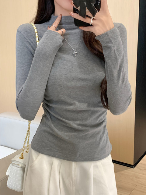 Half-High Collar, Waist-Cinching, Slimming Inner Layering Shirt for Women, Early Autumn Versatile Base Layer, Brushed Fabric, Unique and Super Stylish, Warm Top