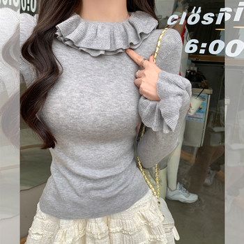 Gentle and Pure Style, Long-Sleeved Knitted Top for Women, with Ruffles, Versatile, Unique, High-End and Stunning Top