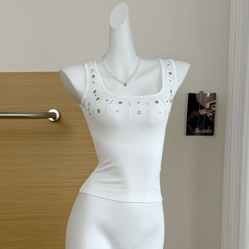 Designed with a Sense of Style, Metal-Decorated U-Neck Camisole for Women, Summer American-Style Hot Girl Slim-Fit Knit Sleeveless Top