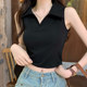 Casual Gray Polo Collar Sleeveless T-Shirt for Women, New Summer Style, Slim Fit, Short Style, Outerwear Vest for Petite Women ins