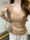 Korean-Style Sweet and Elegant Slim-Fit Waist-Cinching Knit Sweater for Women, Spring Season, Pure and Alluring, with a Subtle V-Neck Design, Versatile Sweater