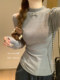 Korean Style Gentle Half-High Collar Puff Sleeve T-Shirt for Women, Autumn and Winter Brushed Fleece with Pleated Design Long-Sleeve Top ins