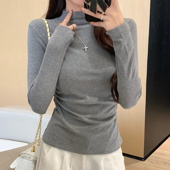 Half-High Collar, Waist-Cinching, Slimming Inner Layering Shirt for Women, Early Autumn Versatile Base Layer, Brushed Fabric, Unique and Super Stylish, Warm Top