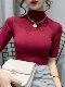 Half-High Collar, Regular Shoulder, Short-Sleeve T-Shirt for Women, European Style, 2023 Spring and Autumn New Korean Version, Slim-Fit Half-Sleeve Base Shirt Top