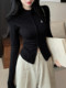Korean-Style Minimalist Zip-Up Long-Sleeve Cardigan for Women, 2025 Autumn/Winter Season, Half-High Collar, Short Style, High-End Niche Design, Unique Top