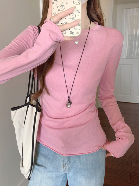 Korean-Style Fresh Mint Green Long-Sleeve T-Shirt for Women, Spring and Summer Thin Slim-Fit Sun-Protective Cover-Up, Simple Versatile Top