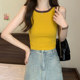 Basic Color-Blocked Round-Neck Sleeveless Outerwear Vest for Women, New Summer Korean Style Slim-Fit Short Inner Vest