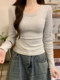 Basic Solid Color Round Neck Long-Sleeve T-Shirt for Women, Suitable for Autumn and Winter, Can Be Worn as an Inner Layer or Outerwear, Versatile Korean-Style Top