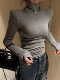 High-Neck Simple Inner Layer with Shoulder Pads, Base Shirt for Women, 2025 Winter, Brushed Fleece, Figure-Flattering, Short, Cropped, Long-Sleeved Top