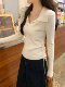 Korean Style Petite Polo Collar Inner Knit Sweater for Women 2025 Autumn and Winter Drawstring Pleated Design Versatile Top