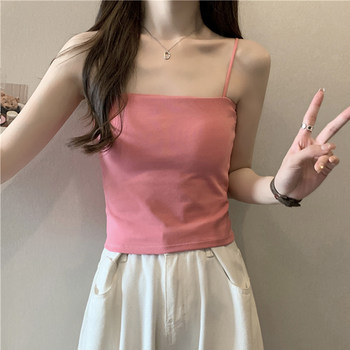 Pink Camisole with Built-In Bra Pads, Summer New Korean Style Versatile Short Top for Women ins