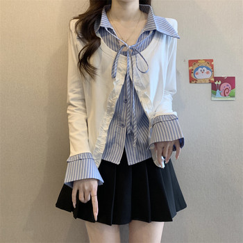 Fake Two-Piece Ruffled Patchwork Plaid High-End Unique Non-Repetitive Top for Women, Pure and Alluring Style with Lace-Up Design Cardigan