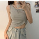 2025 Summer Sexy Button Detail Camisole Inner Top Tight Ribbed Cotton Short Sleeveless Tank Top for Women Trendy
