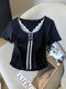 Summer 2025 New Design Lace Splicing Sweet Summer V-Neck T-Shirt for Women, Short Slim Fit Slimming Bm Top