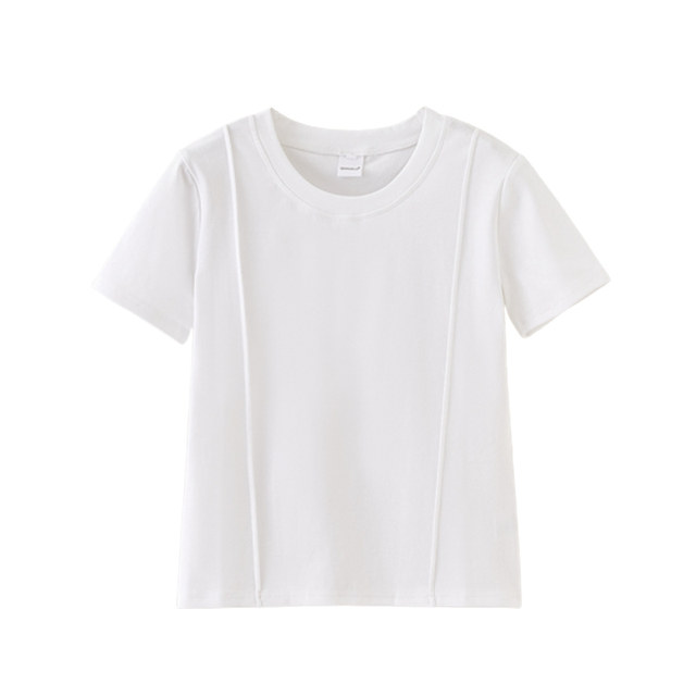 Designed Fishbone-Pattern Round-Neck Short-Sleeve T-Shirt for Women, New Summer Korean Style, White, Slim-Fit, Versatile Top ins