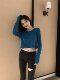 Basic Round Neck High-Waisted Long-Sleeved T-Shirt for Women, Short Style, New Autumn Korean Version, Slim Fit, Navel-Baring Base Shirt for Women ins