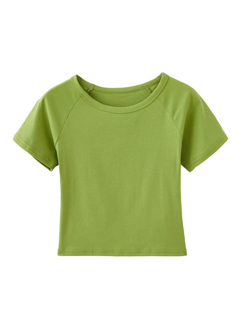 Green Dopamine Style Base Layer Short-Sleeve T-Shirt for Women, New Summer Design with Raglan Sleeves, Short Top
