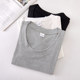 Basic Gray U-Neck Regular Shoulder Long-Sleeve T-Shirt for Women, Early Autumn New Korean Style Slim-Fit Short Versatile Top