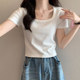 Korean Style Square Neck Collarbone-Exposing Short-Sleeved T-Shirt for Women, New Summer Style, Simple Solid Color, Slim Fit, Versatile Short Top